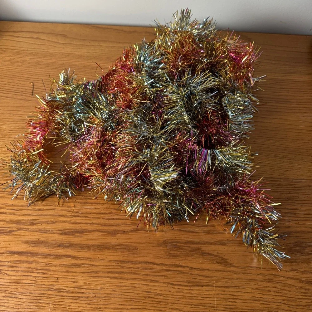 Vintage MCM Multicolor Tinsel Garland Christmas Holiday Decoration Streamer